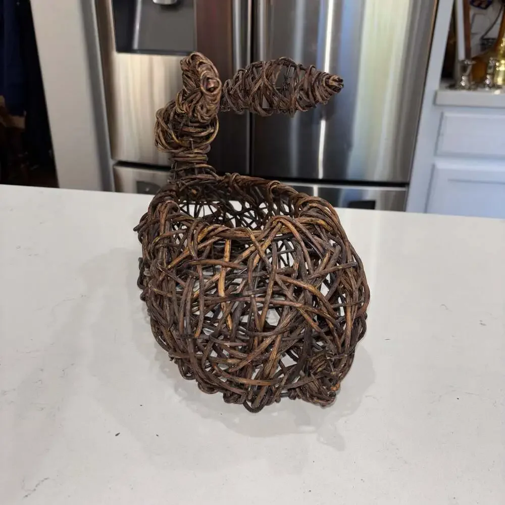 Pier 1 Natural Woven Twig Bunny Rabbit Decorative Basket Centerpiece